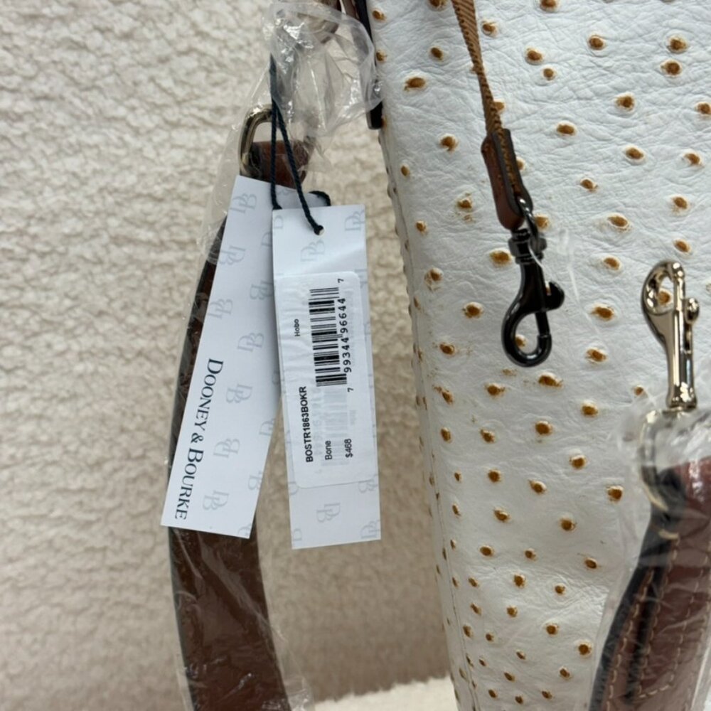 DOONEY & BOURKE Hobo Handbag in Bone Italian Leather Ostrich NEW - Picture 12 of 12